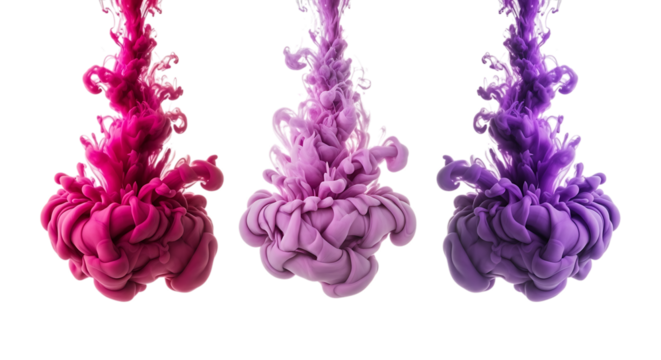 Abstract colorful ink clouds dissolving in water, isolated on transparent background