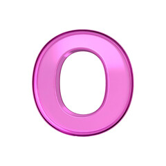 Shiny pink letter O, glossy typeface on transparent background