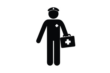 Smiling Paramedic Cartoon Character with First Aid Kit on White Background