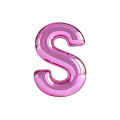 Naklejka premium Glossy Pink Letter S Render in 3D on transparent background