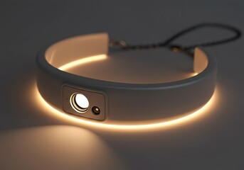 A modern necklace with a glowing light element illuminates the surrounding surface
