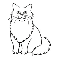 Simple outline drawing of a fluffy cat sitting