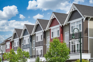 New Modern Apartment Buildings in Vancouver BC. Modern residential architecture on sunny day