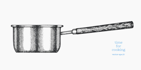 Hand Drawn Vintage Vector Illustration of Saucepan Cooking Pot Kitchen Utensil Not AI Generated