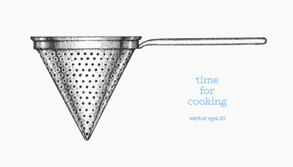 Hand Drawn Vintage Vector Illustration of Kitchen Colander Cooking Utensil Not AI Generated
