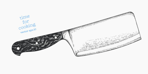 Hand Drawn Vintage Vector Illustration of Butcher Cleaver Knife Kitchen Utensil Not AI Generated