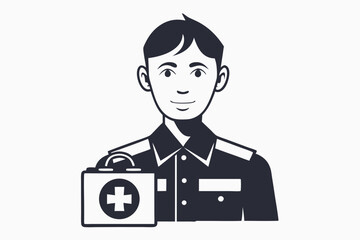 Smiling Young Paramedic in Helmet on White Background
