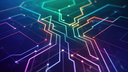 Abstract Glowing Circuit Board Patterns with Neon Light Effects in Digital Technology Concept