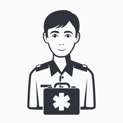 Paramedic Smiling Holding First Aid Kit Icon on White Background