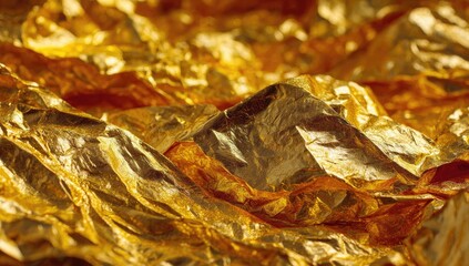 Gold foil, crinkled and textured, close-up