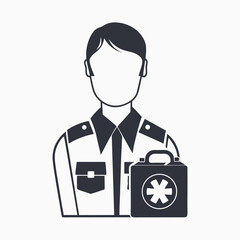 Smiling Paramedic Holding Medical Kit With Asterisk Symbol On White Background