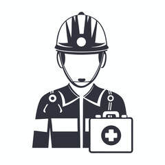 Portrait of Paramedic with Helmet on White Background Icon Style