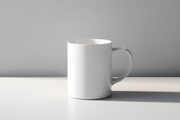 Obraz premium White Mug with Handle on a Light Gray Surface ceramic