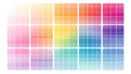Modern digital color chart showing grid of square tones with gradient arrangement on a clean white background. Ideal for design and creative projects