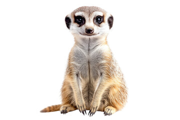 Fototapeta premium Cute meerkat sitting upright portrait, adorable animal photography, meerkat image download, wildlife stock photo, mammal isolated on transparent background