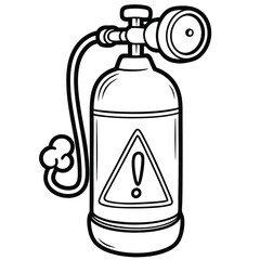 Outline of Hazardous Gas Cylinder with Caution Symbol on White Background