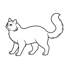 Outline drawing of a fluffy cat standing and looking up