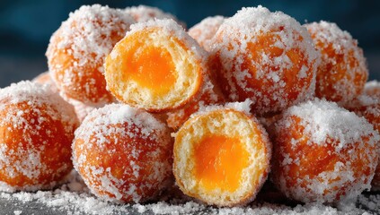 Sweet, sugared fritters, filled with orange