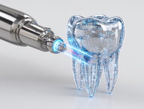 Dental laser treatment, futuristic tooth
