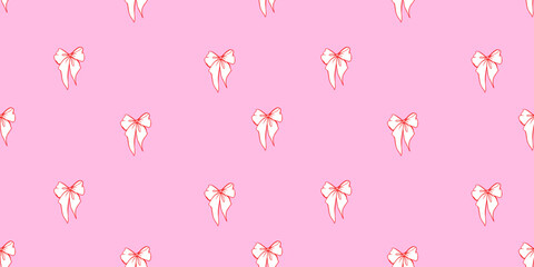 Seamless bow pattern with coquette ribbons - cute pink vector background for girly prints