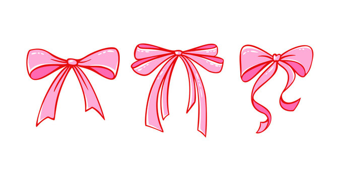 Coquette pink bow ribbon vector - cute vintage gift box with lace details. Romantic Y2K doodle