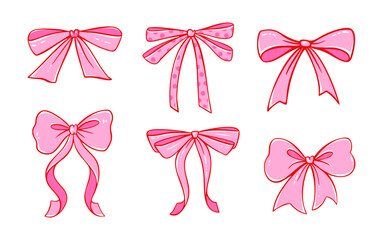 Coquette pink bow ribbon vector - cute vintage gift box with lace details. Romantic Y2K doodle