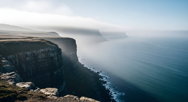 coastal cliffs overlooking vast misty ocean
