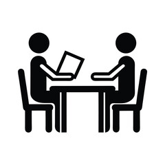 Table Meeting People Icon with White Background. Simple Sign Design