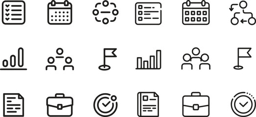 Workflow Thin Line Icons Set. Process, Task, Management, Planning. Editable Stroke. Vector Illustration
