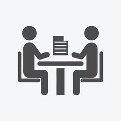 Two People Meeting Around Table with Documents Icon on White Background