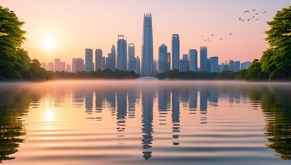 Obraz premium city skyline at sunset