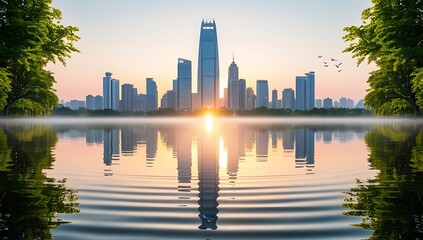 Fototapeta premium city skyline at sunset