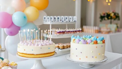 Beautiful birthday cakes displayed at a festive celebration