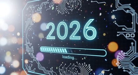 Futuristic Neon 2026 Digital Interface Loading Screen
