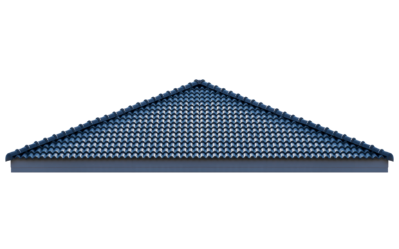 Blue Tile Roof: A symmetrical view of a detailed blue tile roof, presenting a pattern of construction and architecture, designed for protection from external elements