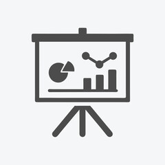 Presentation Board with Pie Chart Line and Bar Graphs on White Background