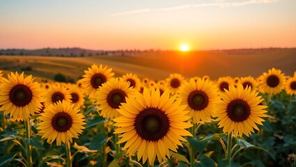 Obraz premium sunflower field in sunset