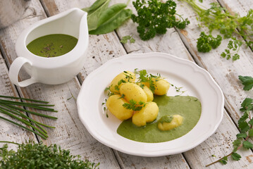 Frankfurt green sauce with boiled potatoes