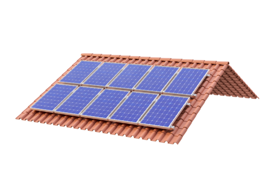 Solar Panel Installation on Roof: An array of solar panels is installed on a traditional tiled roof, embodying sustainability and eco-consciousness in a modern setting.