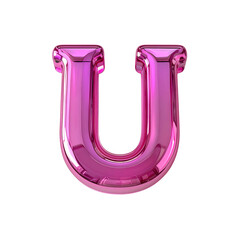 Shiny metallic pink letter U design on transparent background