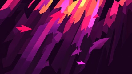 Abstract design with geometric arrows in shades of purple pink and orange gradient color pallet