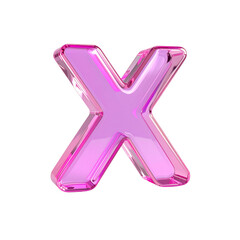 Luminous Pink Letter X in Glassy Style on transparent background