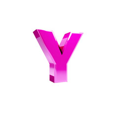 Bright glossy letter Y in pink color on transparent background