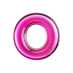 Reflective bright pink donut shape with glassy effect on transparent background