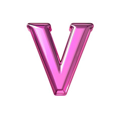 Glossy pink metallic letter V illustration on transparent background