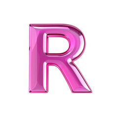 Shiny Pink Letter R Glossy and Reflective on transparent background