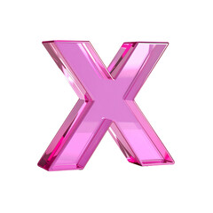 Glossy letter X pink render, elegant typeface on transparent background