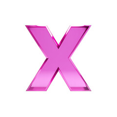 Pink Shiny Letter X Isolated on Transparent Background