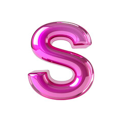 Glossy pink letter S in 3D rendering on transparent background