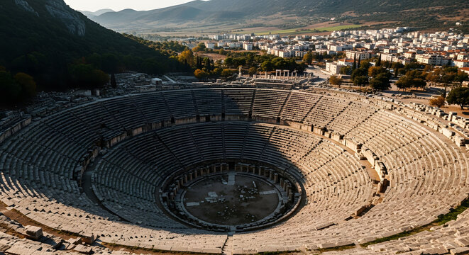 Exploring ancient ruins aspendos theatre historical site turkey aerial view cultural heritage